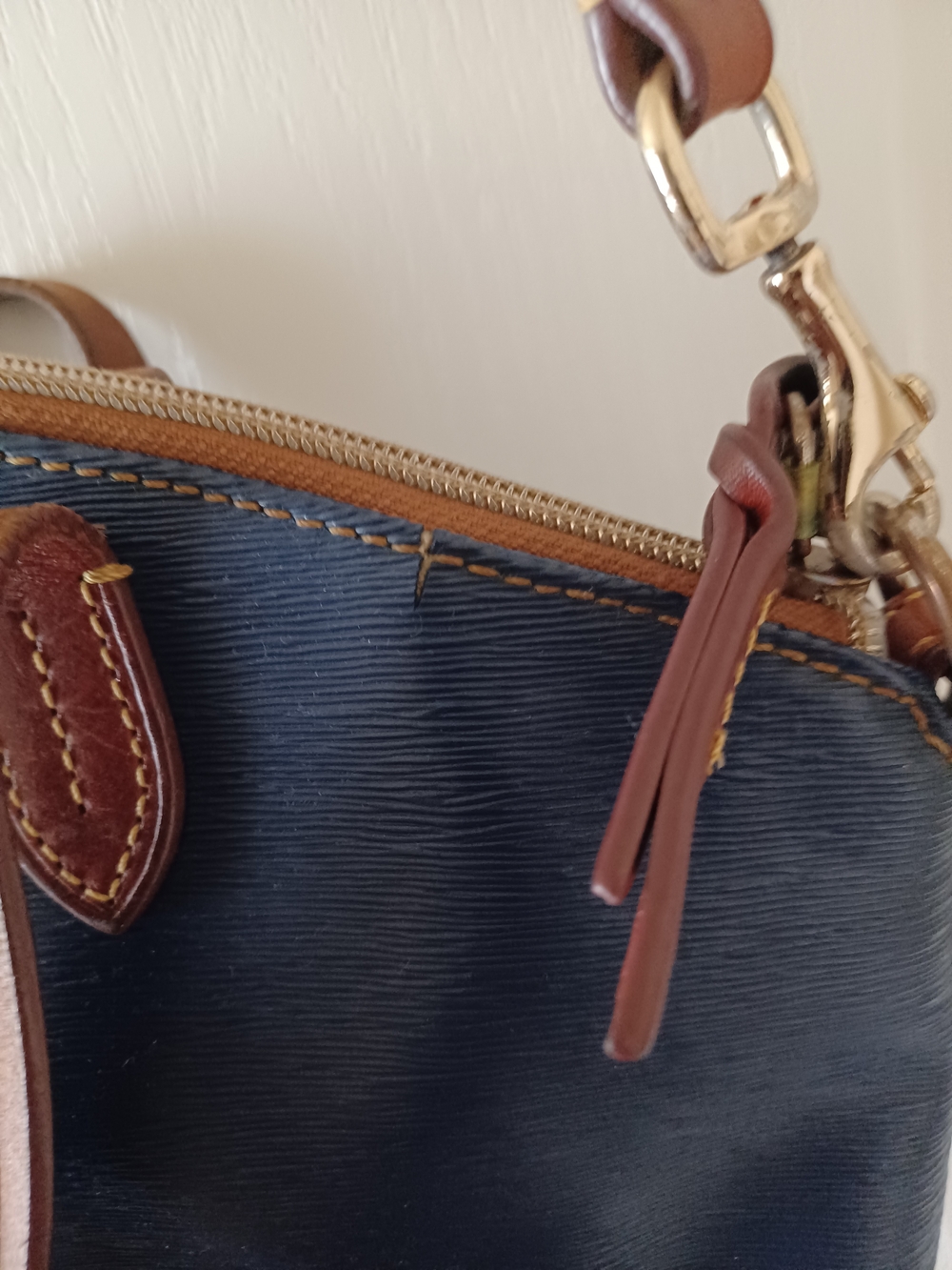 Dooney & Bourke Navy with Brown Leather Trim Shoulder Bag - Picture 10 of 15
